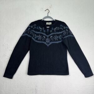 Caamano Limited Edition Peru Alpaca Knit 1/4 Zip Black Sweater Fair Isle Yoke